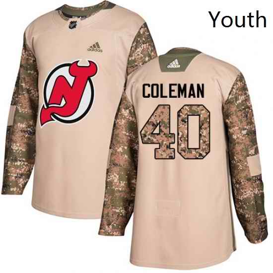 Youth Adidas New Jersey Devils 40 Blake Coleman Authentic Camo Veterans Day Practice NHL Jersey